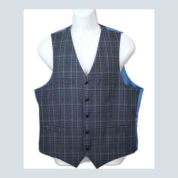 NEW Holland Esquire Suit Vest Waistcoat Gray Blue Wool Glen Plaid Men's Size 44